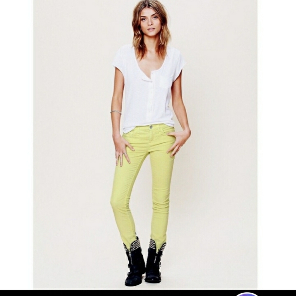 Free People Skinny Corduroy Pants NWT Neon Lime